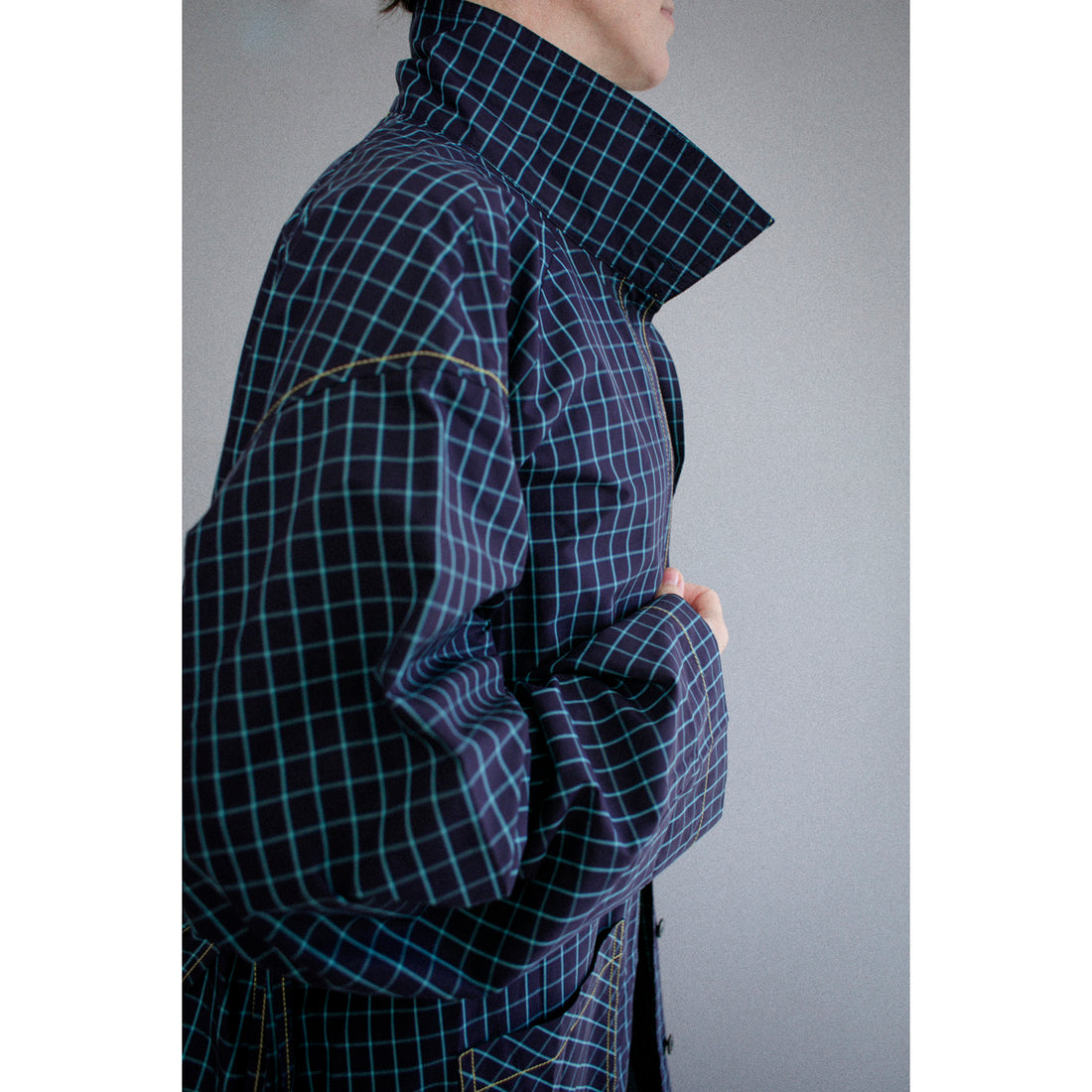 Kasmaria Trench Dress in Blue Windowpane Check