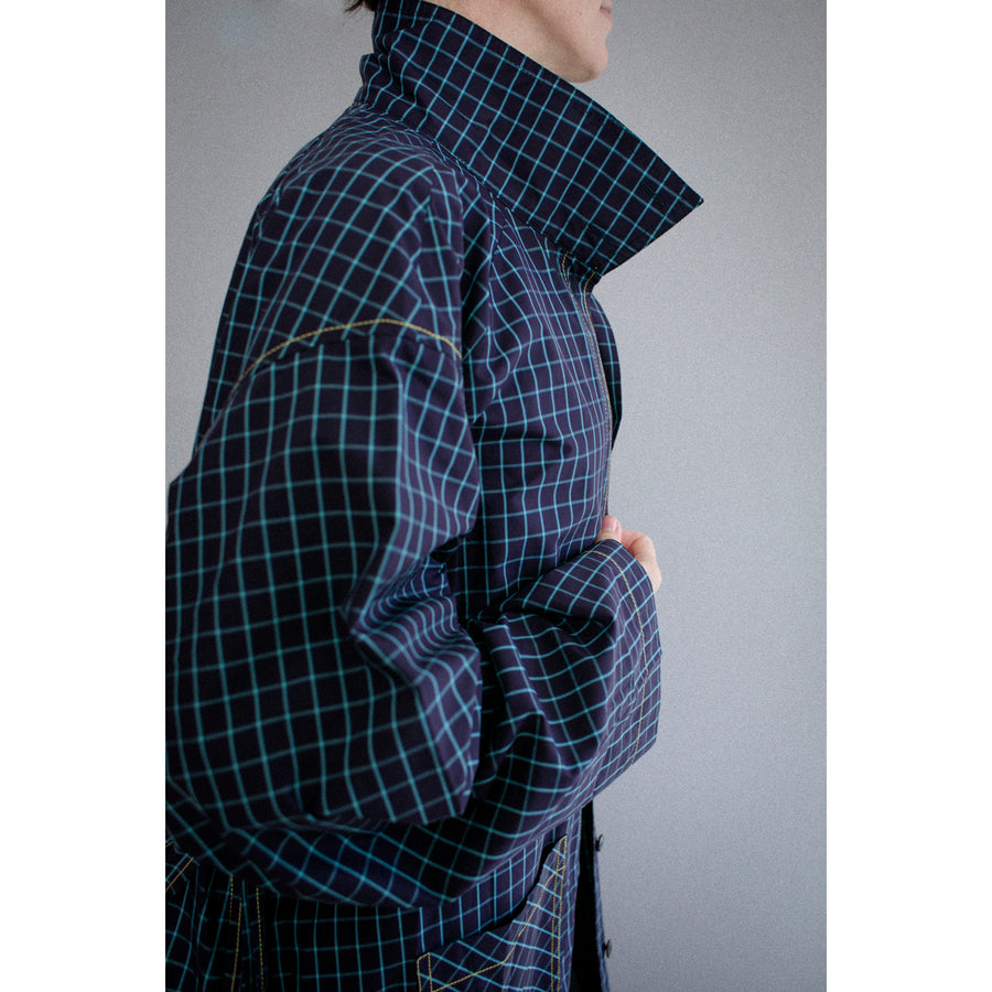 Kasmaria Trench Dress in Blue Windowpane Check