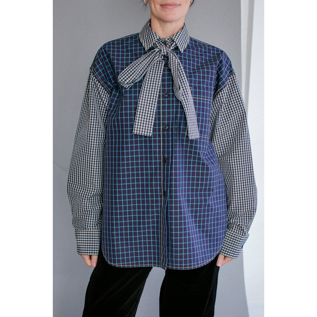 Kasmaria Combo Shirt with Tie in Check Combo