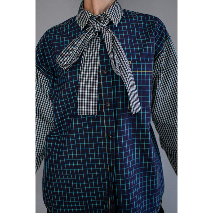 Kasmaria Combo Shirt with Tie in Check Combo