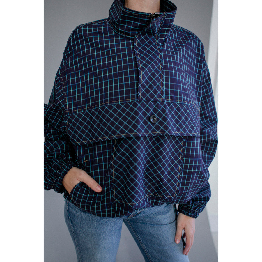 Kasmaria Anorak in Blue Windowpane Check