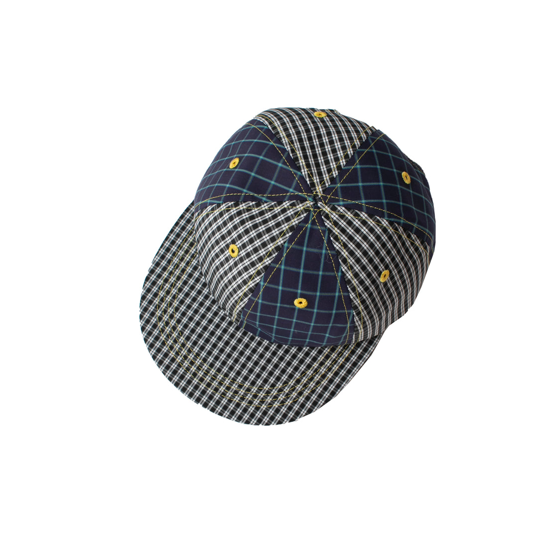 Kasmaria Contrast Check Cap in Windowpane Fused Yellow Cotton
