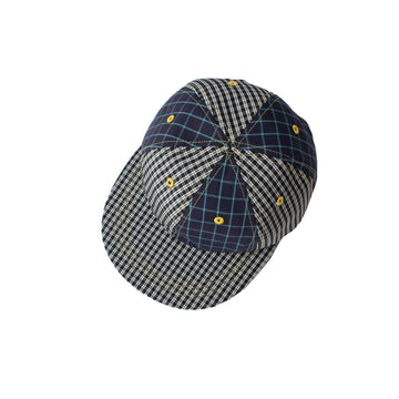 Kasmaria Contrast Check Cap in Windowpane Fused Yellow Cotton