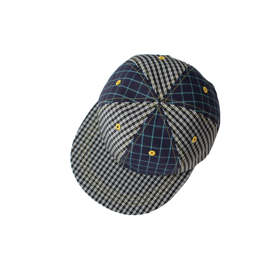 Kasmaria Contrast Check Cap in Windowpane Fused Yellow Cotton