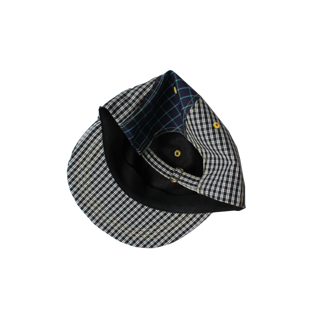 Kasmaria Contrast Check Cap in Windowpane Fused Yellow Cotton