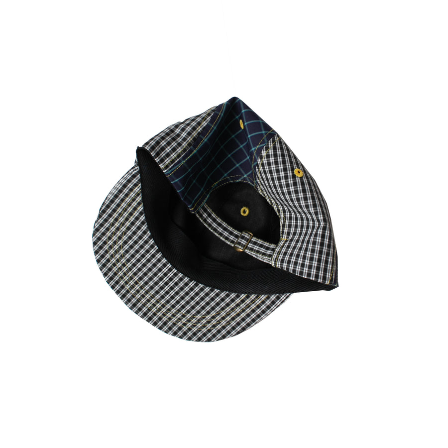 Kasmaria Contrast Check Cap in Windowpane Fused Yellow Cotton