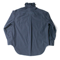 Kasmaria Oversized Shirt with Ruffle Neck and Tie in Blue Windowpane Check
