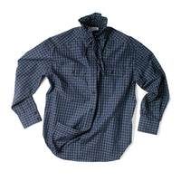 Kasmaria Oversized Shirt with Ruffle Neck and Tie in Blue Windowpane Check