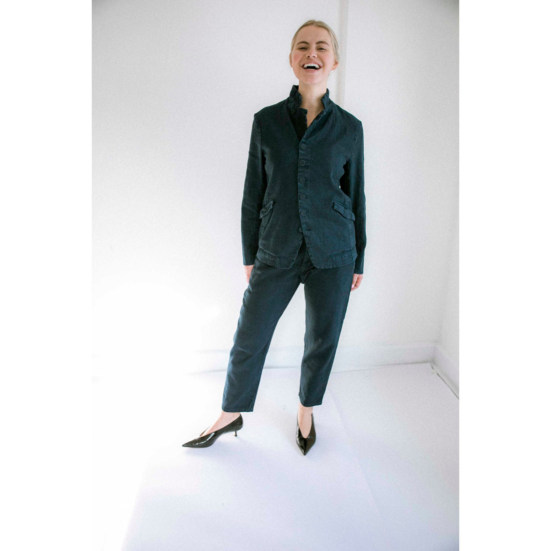 Pas de Calais Linen Cotton Soft Twill Tailored Jacket in Navy