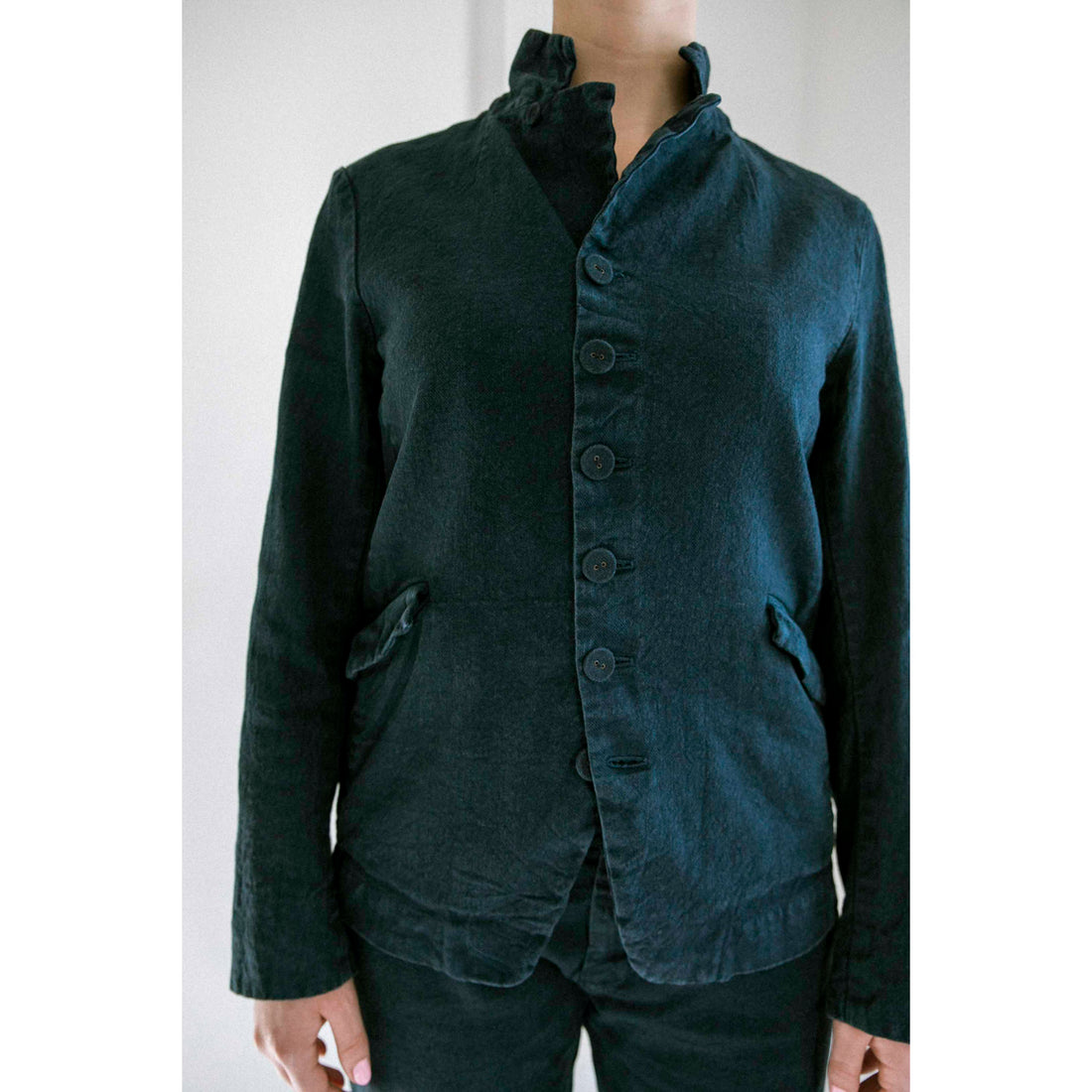 Pas de Calais Linen Cotton Soft Twill Tailored Jacket in Navy