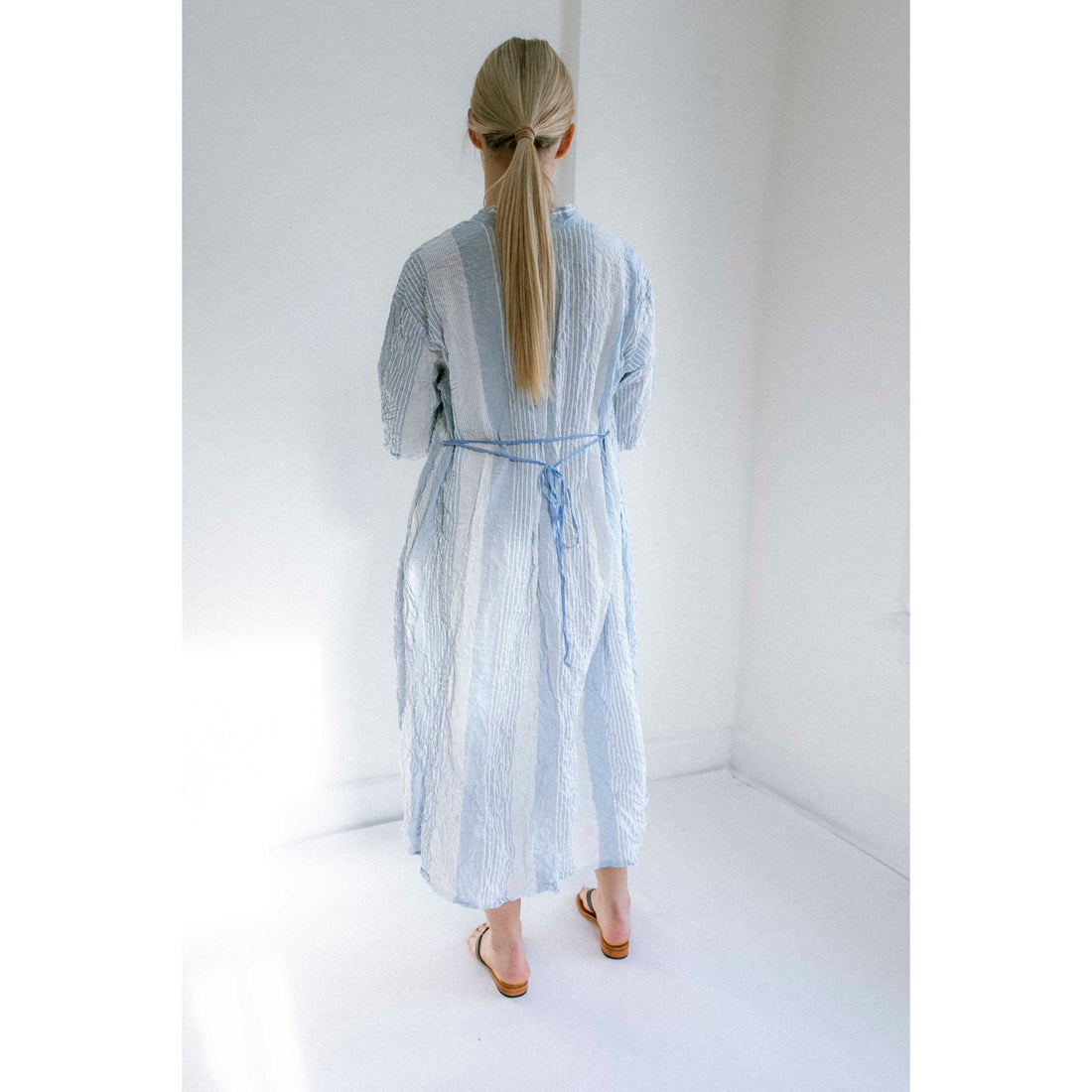 Pas de Calais Blue Shirring Stripe Dress in Off White Pas de Calais Blue Shirring Stripe Dress in Off White