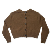 Margaret Howell Small Crew Neck Cardigan in Tobacco Merino Cashmere