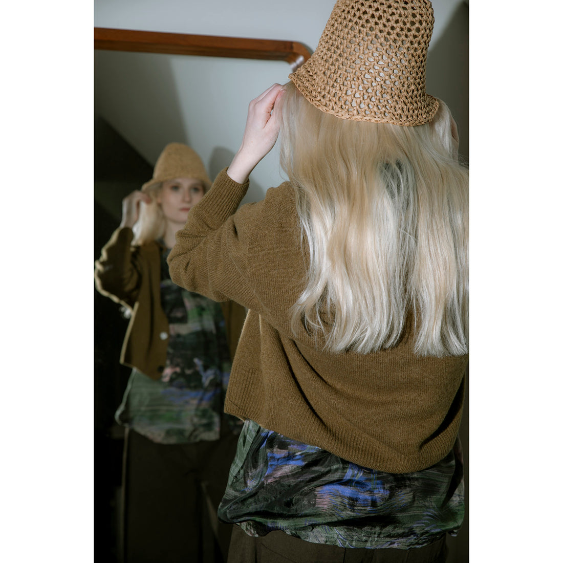 Margaret Howell Small Crew Neck Cardigan in Tobacco Merino Cashmere