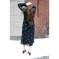 Auralee Printed Airy Silk Georgette Dress in Ink Blue