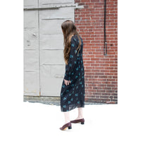 Auralee Printed Airy Silk Georgette Dress in Ink Blue