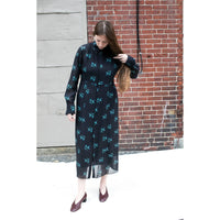 Auralee Printed Airy Silk Georgette Dress in Ink Blue