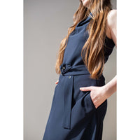 Nomia Belted Cowl Neck Dress in Midnight