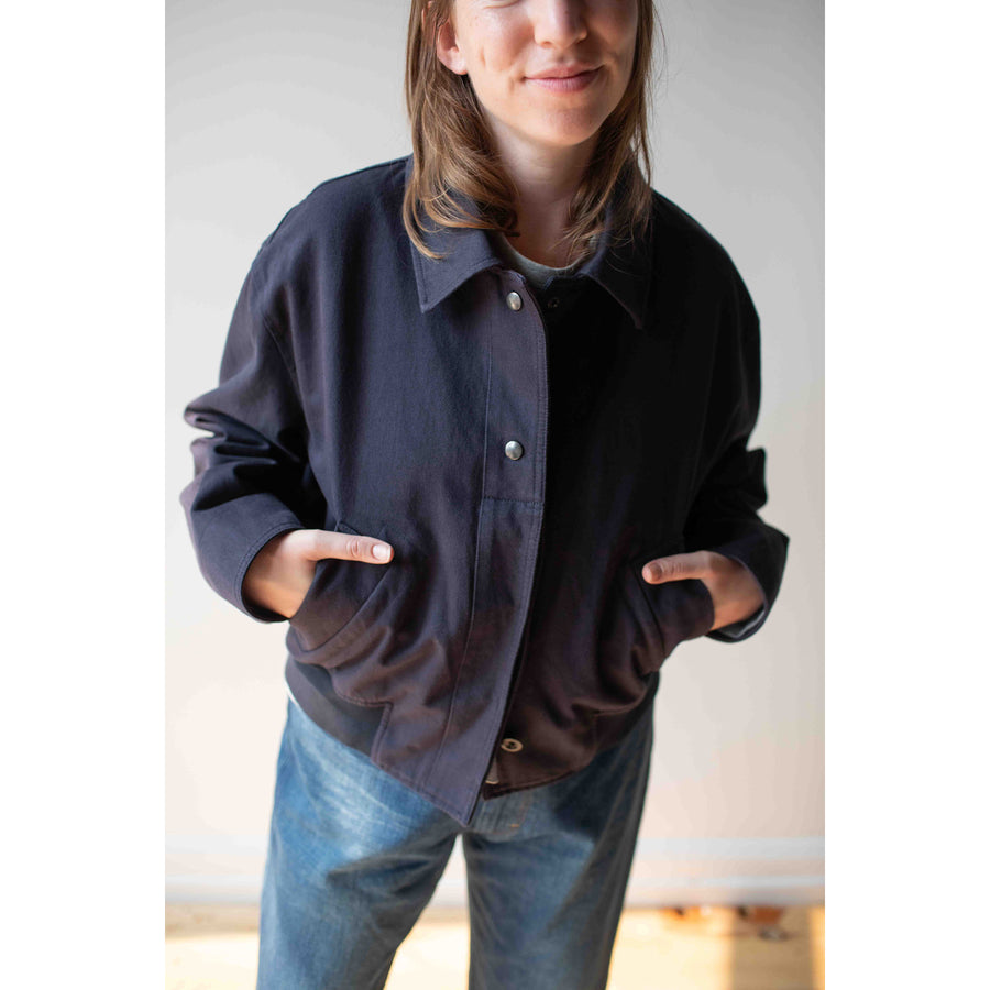 MHL. Cropped Bomber Jacket in Ink Worn Cotton Drill – JUDITH