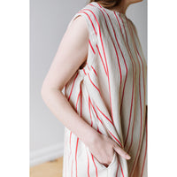 Ichi Antiquités Linen Stripes Sleeveless Dress in Natural x Red