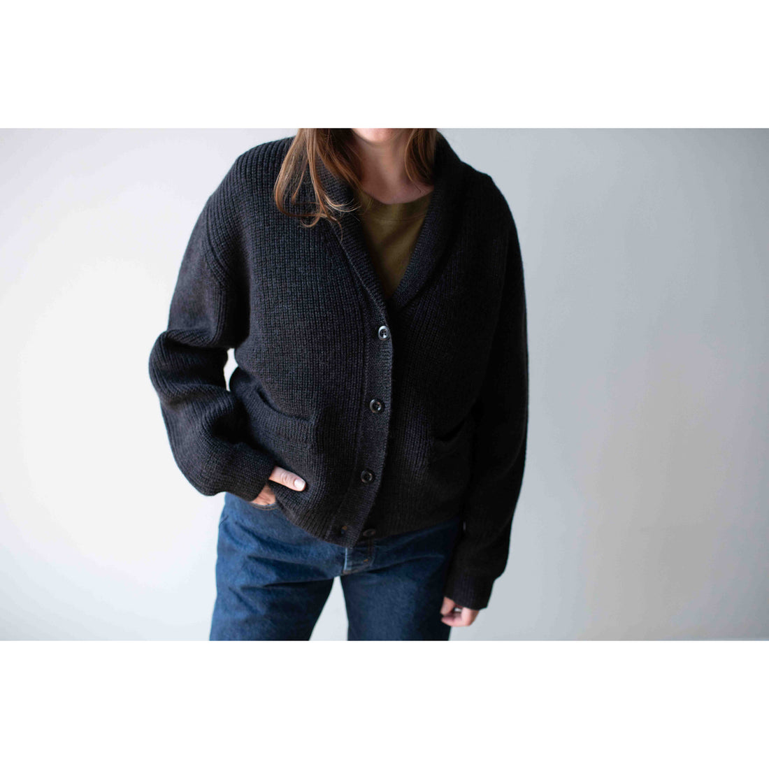 MHL. Shawl Collar Cardigan in Charcoal Wool
