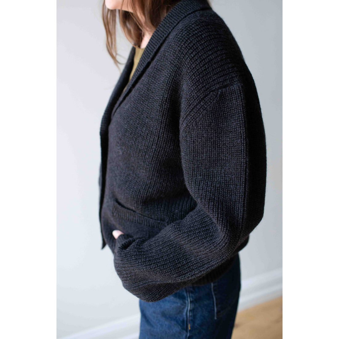 MHL. Shawl Collar Cardigan in Charcoal Wool