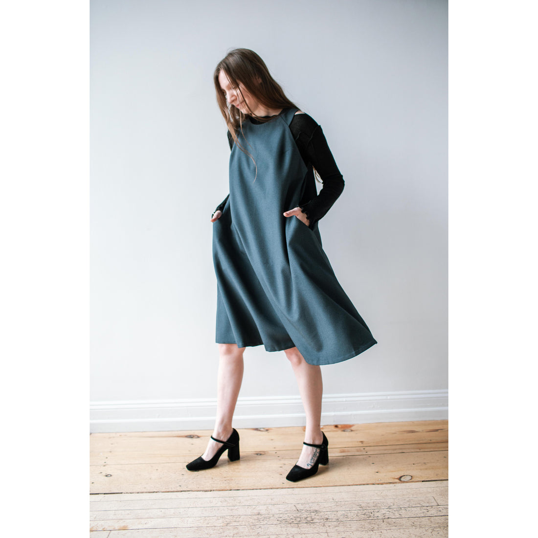 Kaarem Mai A-Line Sleeveless Dress in Dark Blue