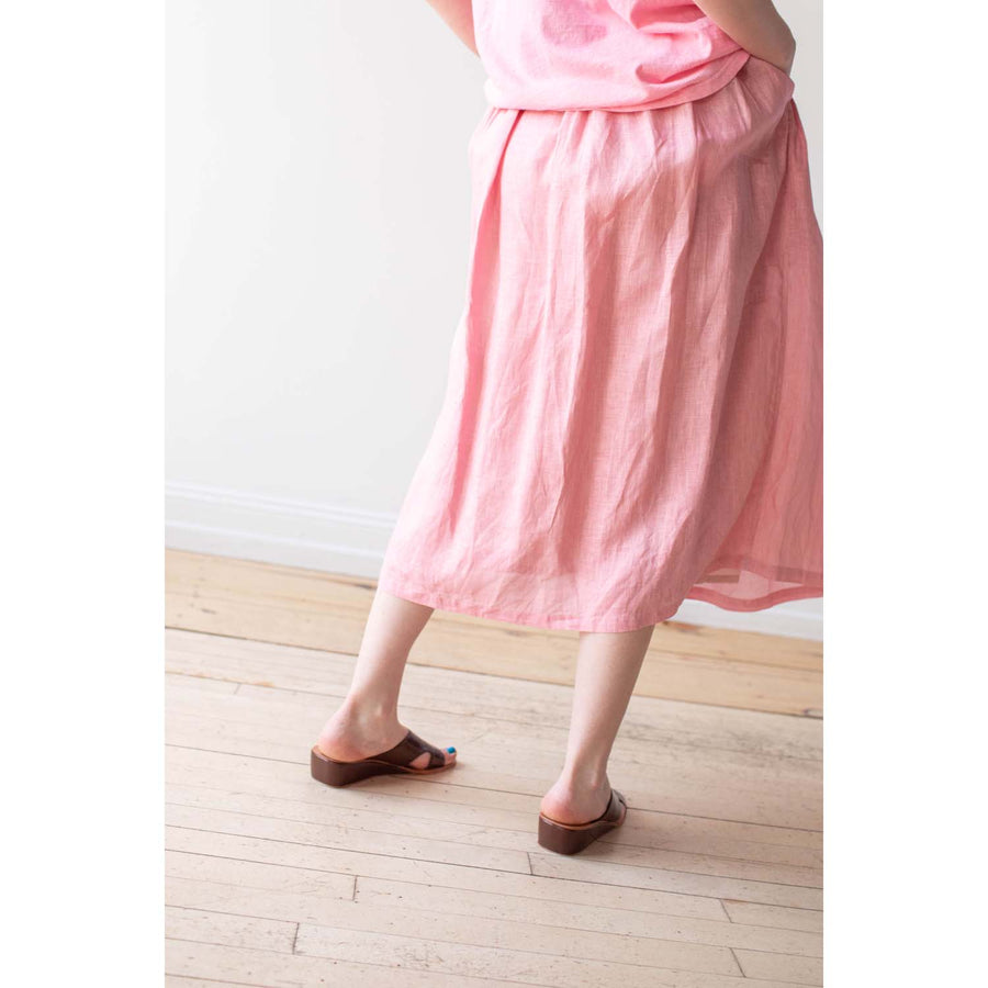 Ichi Antiquités Pigment Color Linen Skirt in Pink