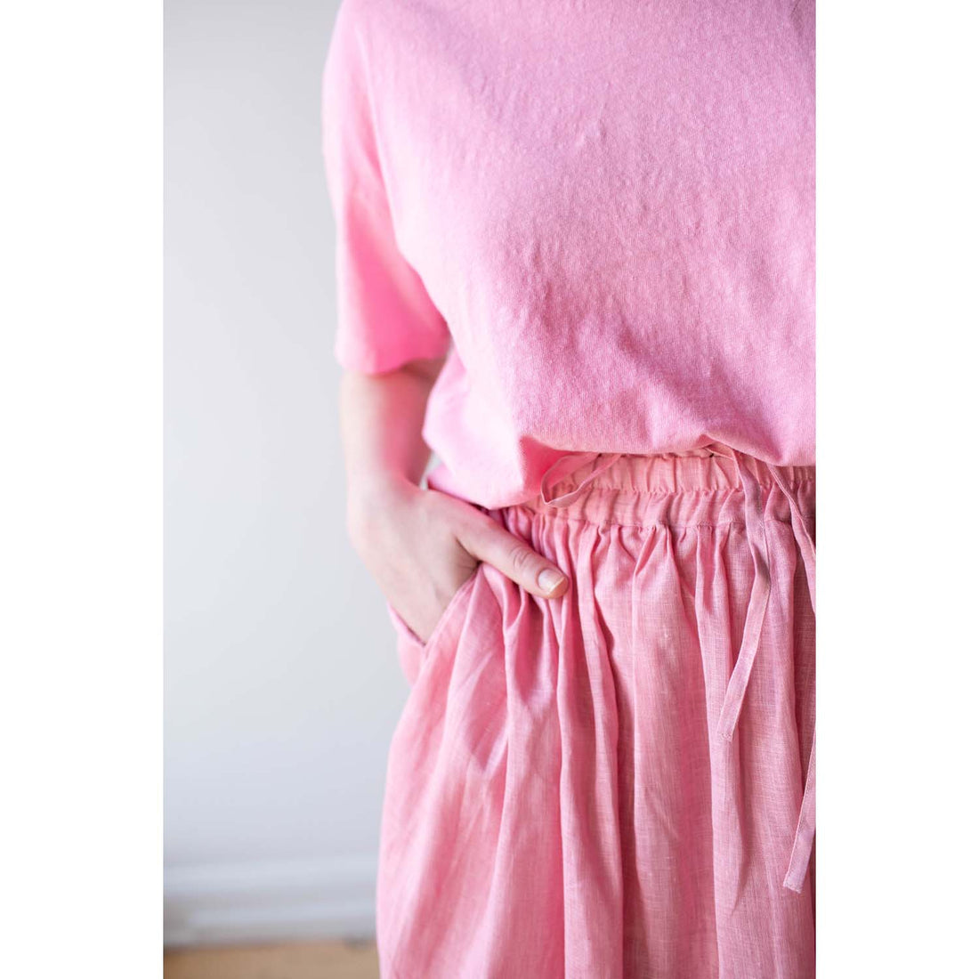 Ichi Antiquités Pigment Color Linen Skirt in Pink