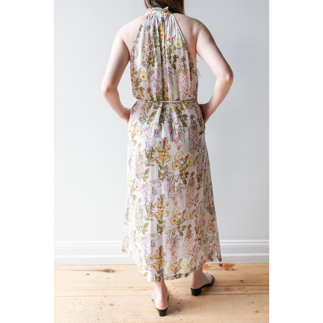Raquel Allegra Halter Midi Dress in Garden Print