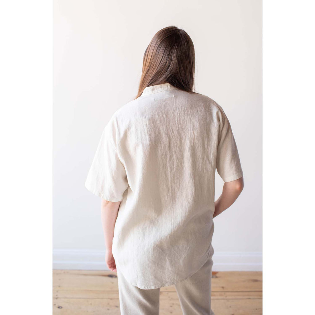 Evam Eva Water Linen Half Sleeve Shirt in Antique White