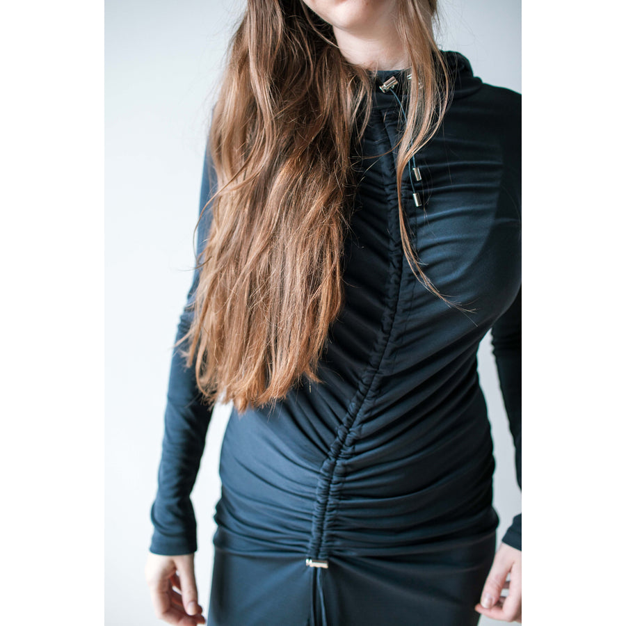 Nomia Hooded Gathered Maxi Dress in Midnight