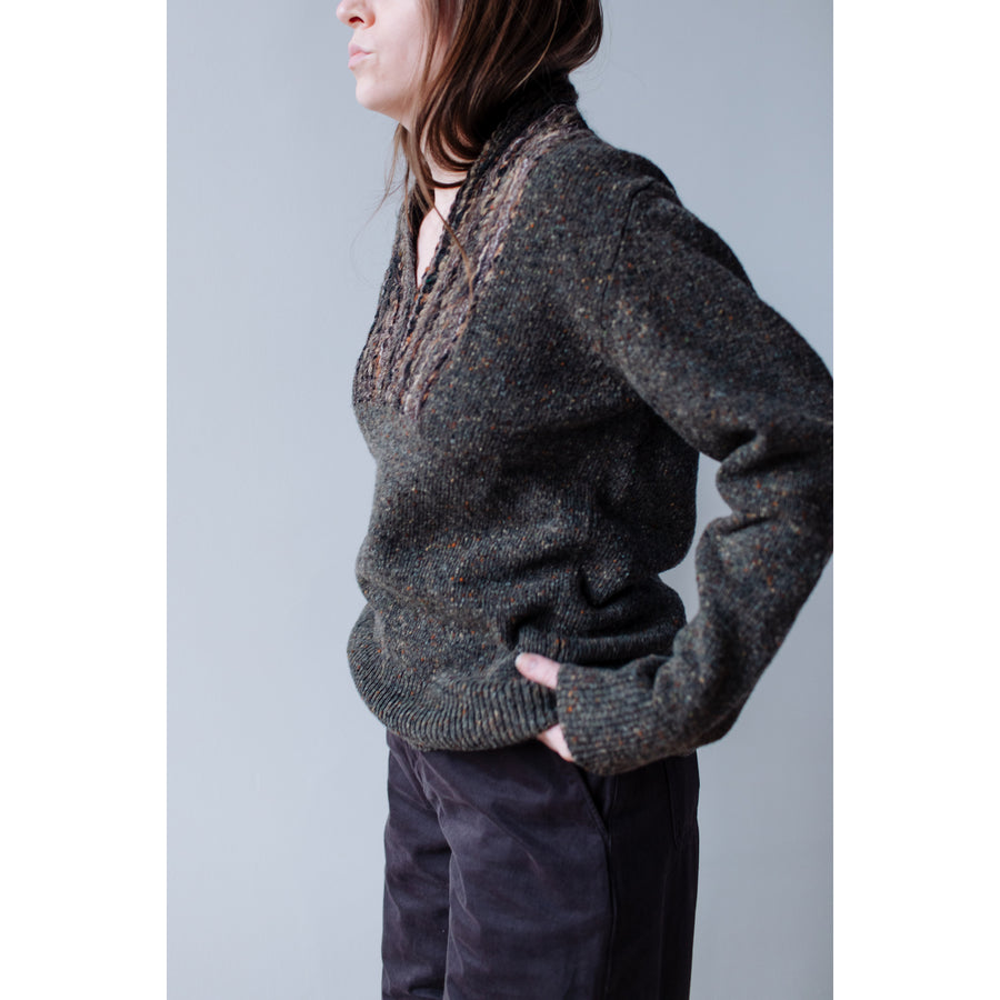 Correll Correll Wool Strand Sweater in Gray/Brown Donegal
