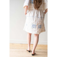Carleen Tracy Puff Dress in White/Blue Vintage Chenille