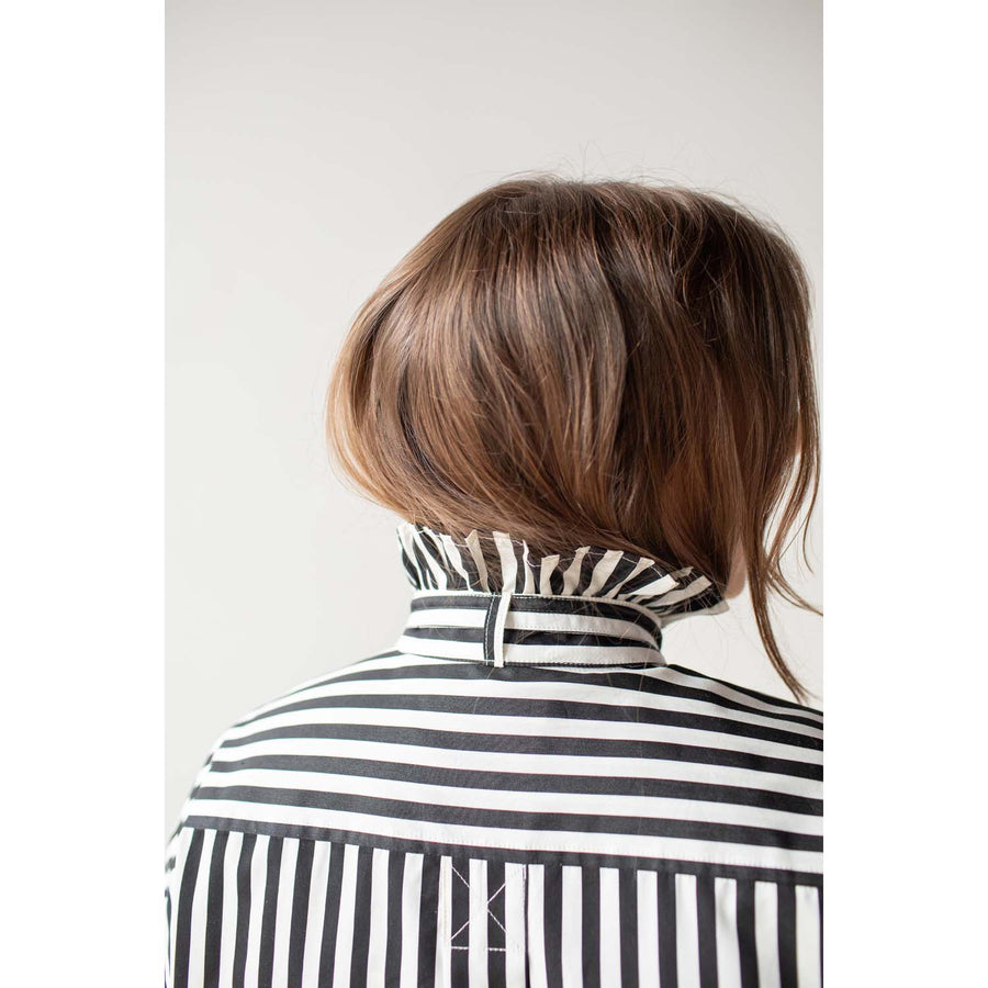 KasMaria Ruffle Neck Shirt in Black Stripe