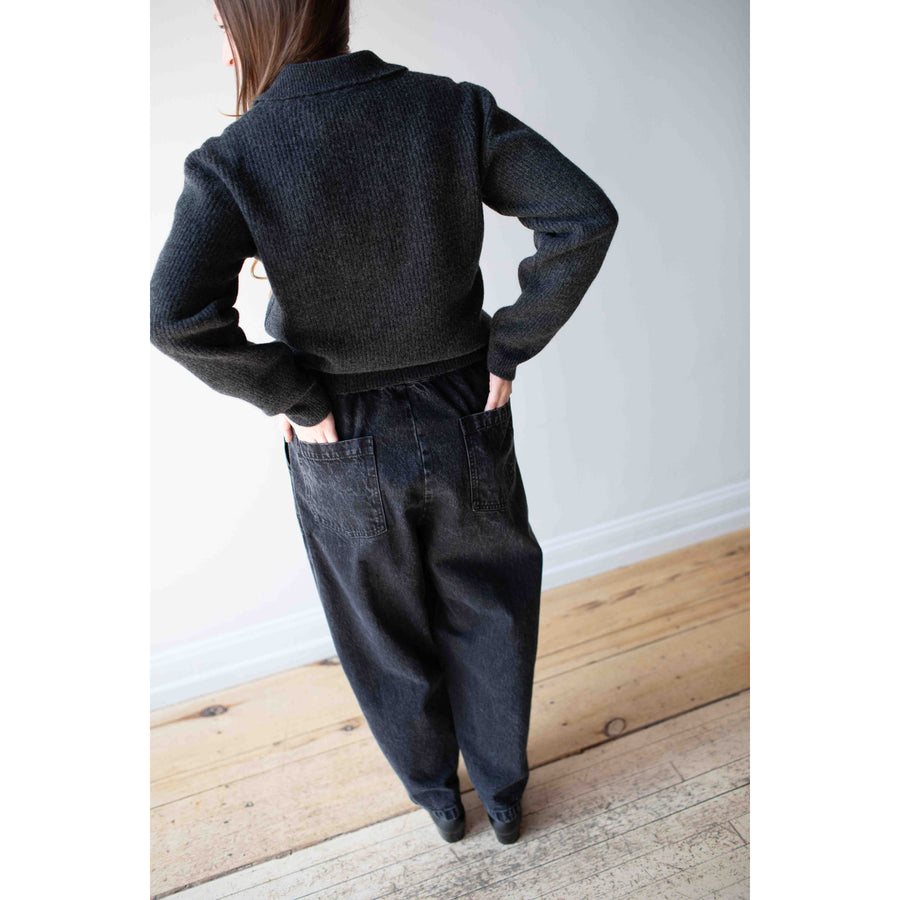 MHL. 3 Button Polo in Charcoal Lambswool