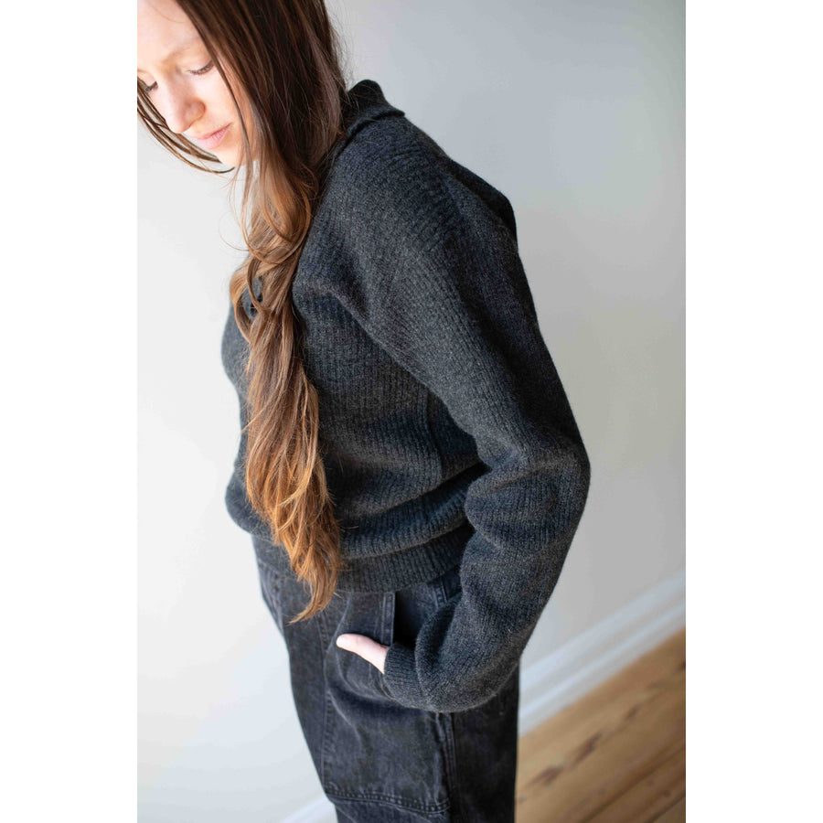 MHL. 3 Button Polo in Charcoal Lambswool