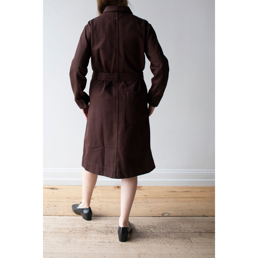 MHL. Overall Dress in Mahogany Worn Cotton Drill