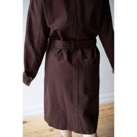 MHL. Overall Dress in Mahogany Worn Cotton Drill
