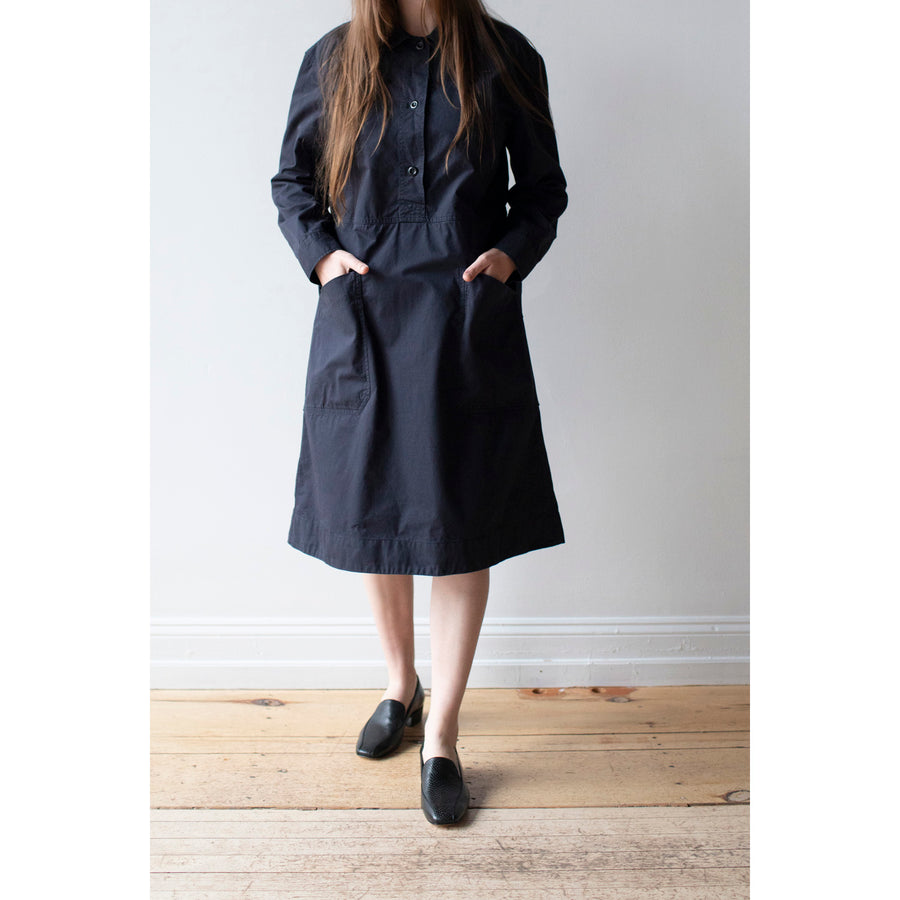 MHL. Tab Waist Dress in Navy Soft Dense Cotton