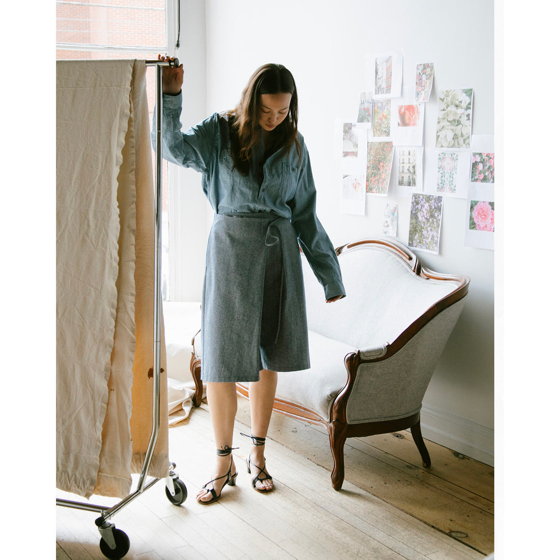 Proche Apron Wrap Capri Shorts in Chambray