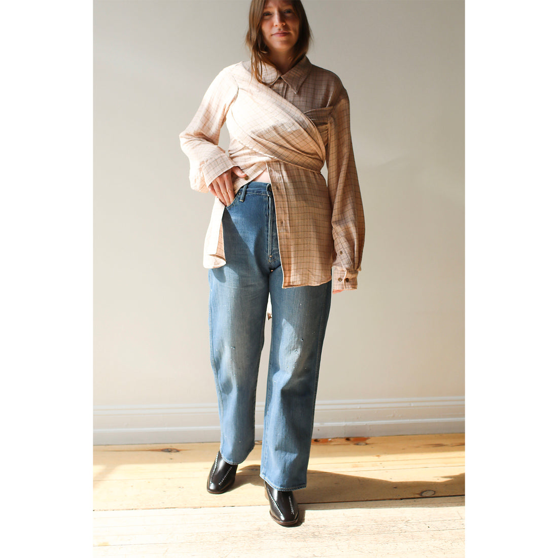 Hope Twisty Shirt in Airy Pink Check