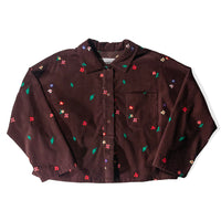 Anntian Unisex Shirt in Brown Corduroy Embroidery Tiny Flowers