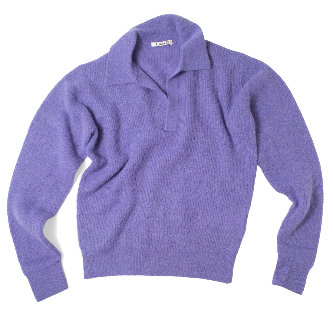 Auralee Baby Suri Alpaca Sheer Knit Skipper Polo in Purple