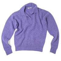 Auralee Baby Suri Alpaca Sheer Knit Skipper Polo in Purple