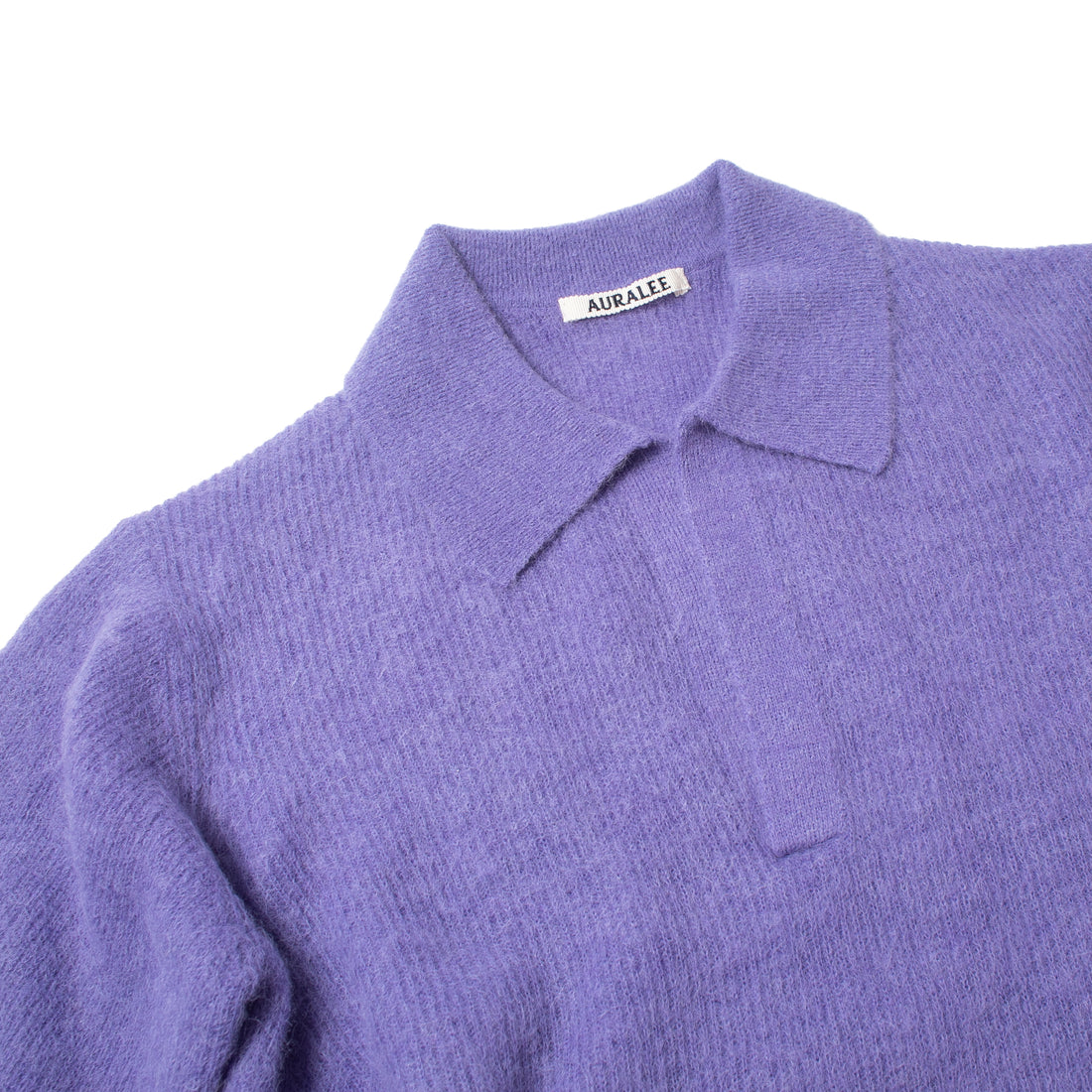 Auralee Baby Suri Alpaca Sheer Knit Skipper Polo in Purple