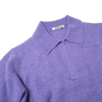 Auralee Baby Suri Alpaca Sheer Knit Skipper Polo in Purple