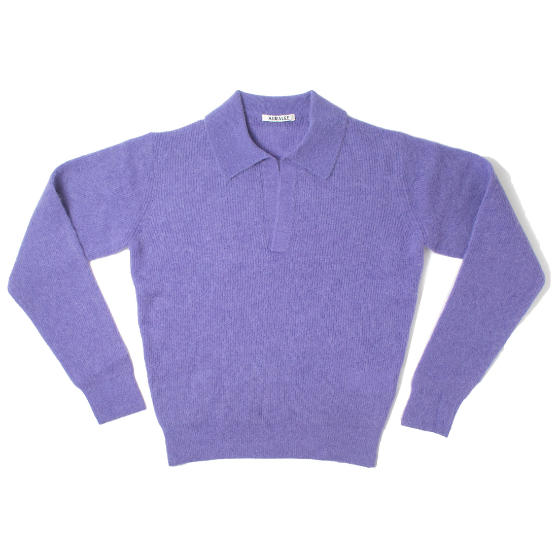 Auralee Baby Suri Alpaca Sheer Knit Skipper Polo in Purple