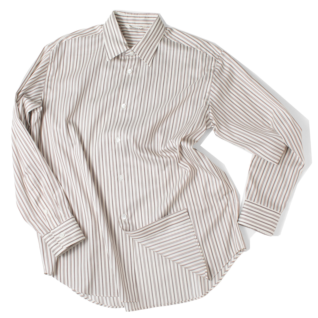 Auralee Cotton Silk Stripe Shirt in Red Brown Stripe
