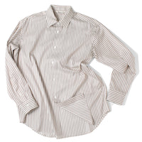 Auralee Cotton Silk Stripe Shirt in Red Brown Stripe