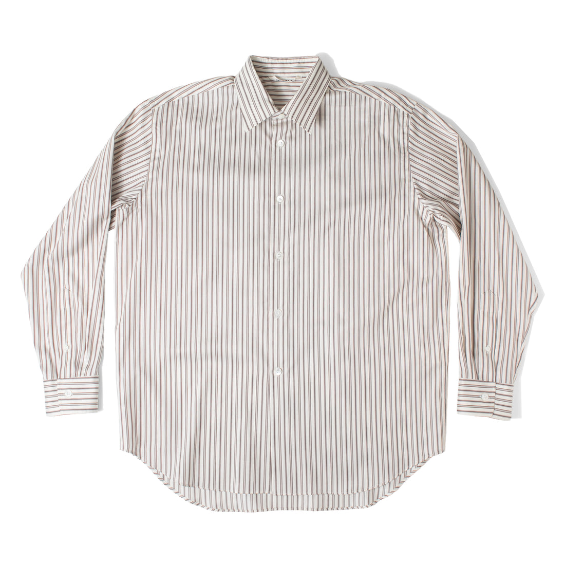 Auralee Cotton Silk Stripe Shirt in Red Brown Stripe